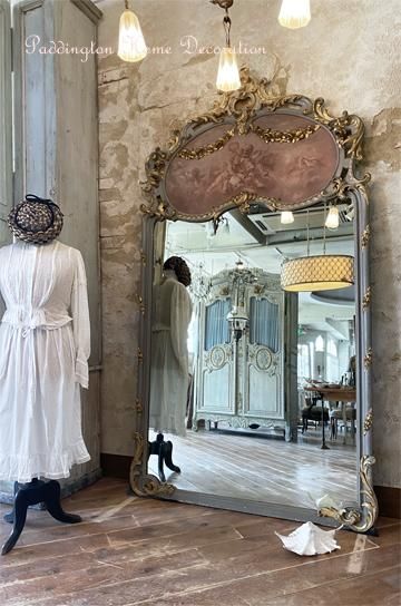 エンジェル柄フレンチアンティークミラー【パディントン