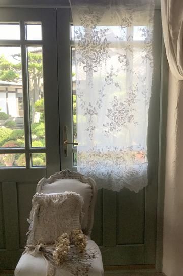 フランスアンティークコーネリー刺繍モスリンコットンカーテンホワイト古布 フランスアンティークコーネリー刺繍モスリンコットンカーテン
