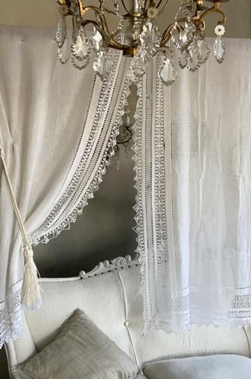 フランス✃アンティークフレンチ花柄リネンファブリック&ボビンレース