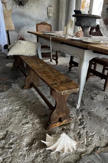 アンティークベンチ 木製 布張り オーク製フレンチアンティークベンチ【パディントン