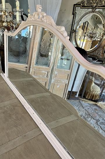 アンティーク籐ミラー フレンチアンティーク オーバーマントルミラー 鏡 チェスナット