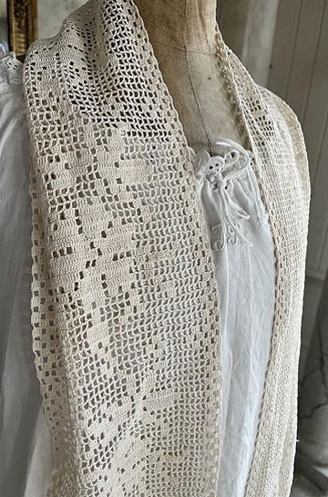 アンティークベルギー バンシュボビンレース ロングマフラー ハンドメイドショール アンティークベルギー バンシュボビンレース ロングマフラー