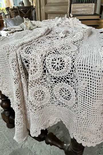 アンティークレース 大判 カーテン クロッシェ ベッドカバー アンティークリネンクロッシェレース【パディントン】｜ブロカント