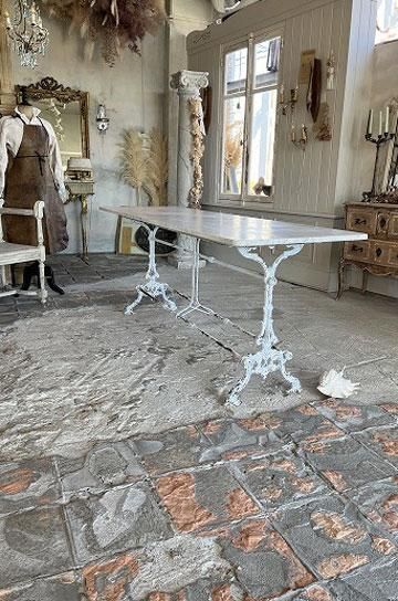 ダイイチ☆管130☆イタリア☆アンティーク☆マーブルトップ☆ネストテーブル イタリア製 象嵌 ダイニングセット5P 4人用 ストライプブルー