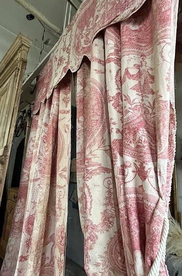 コットン　プリントカーテン　新品　フランス雑貨 12clcj12 トワルドジュイバランス付きカーテンセット【パディントン