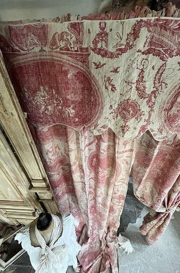 コットン　プリントカーテン　新品　フランス雑貨 12clcj12 トワルドジュイバランス付きカーテンセット【パディントン