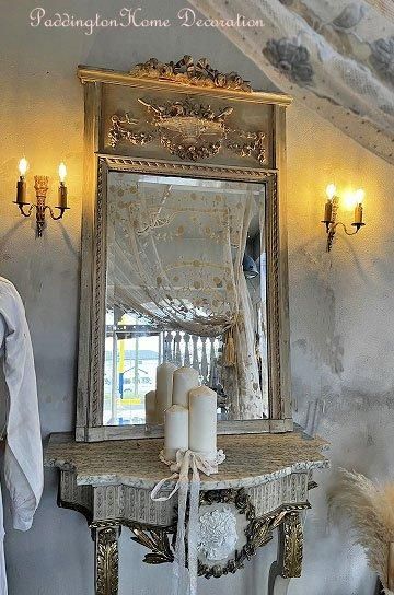 リボンとフラワーバスケットのアンティークミラー【パディントン