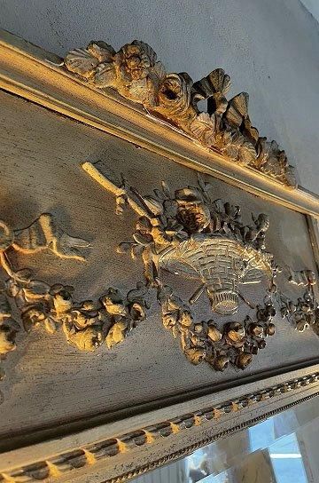 アンティーク鏡　ばすばす リボンとフラワーバスケットのアンティークミラー【パディントン