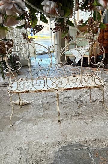 フレンチアンティーク風 ロートアイアン ファ ブリック ベンチ スツール フレンチアンティーク風 ロートアイアン ファ ブリック ベンチ