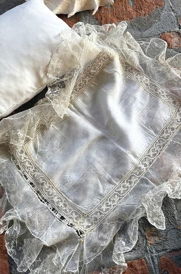 vintageブライダルレース　クッション ローンとチュールレースクッション【パディントン】｜ブロカント