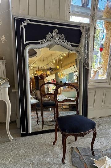 アカンサスリーフのブラックアンティークミラー【パディントン