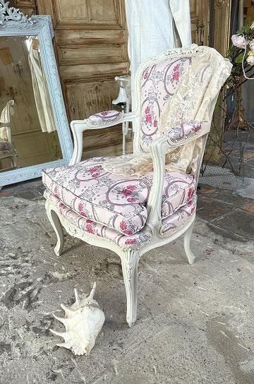 フランスアンティークシャビーシックな薔薇アームチェアB