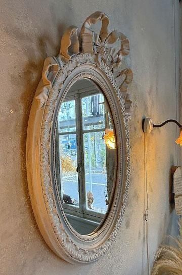 アンティークリボンミラー♡ シャビーシック、大きめの素敵なフレンチアンティーク調オーバル