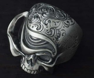 Hizm/アラベスクスカルリング/tellers skull 002 custom Jinny's(燻し艶消し仕上げ)/シルバーアクセサリー/15~30号