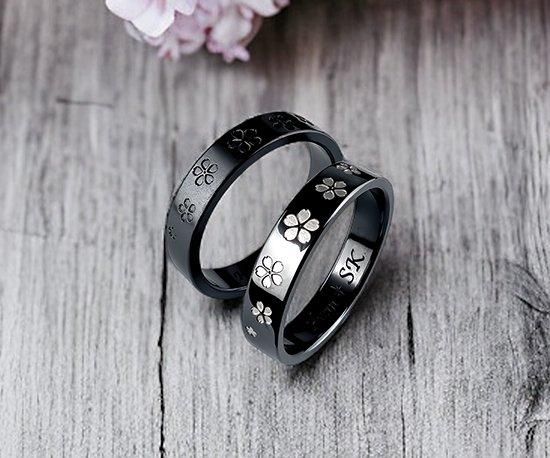 Hizm/SK accessory/黒桜華リング4.5mm幅 マットブラック仕上げ