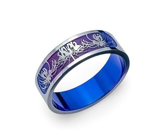 彼岸花の指輪　月　赤　シルバー Hizm/SK accessory/燦然彼岸花リング6mm幅【夕陽色】マット