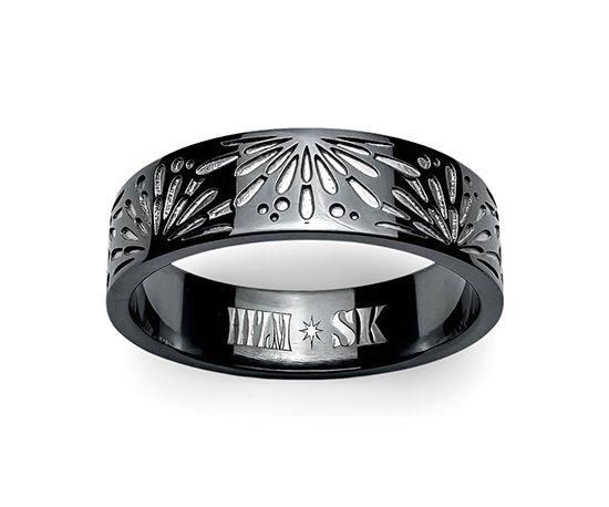 Hizm/SK accessory/大輪閃光散華リング6mm幅 黒銀ピアノブラック