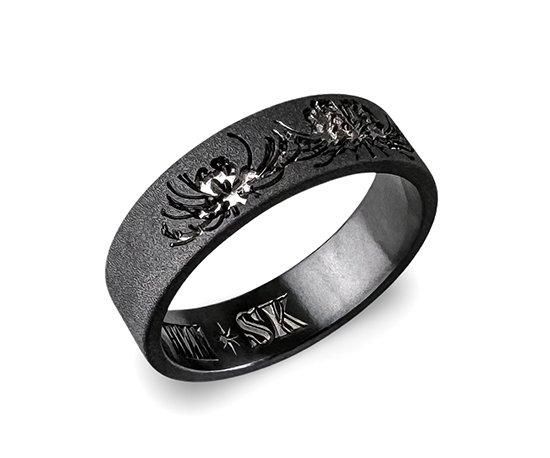 日本限定 Hizm/SK accessory/燦然彼岸花リング6mm幅 黒銀ストーンブラック 指輪・リング
