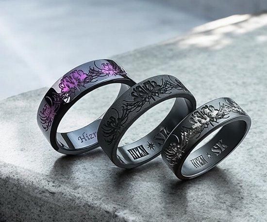 Hizm/SK accessory/燦然彼岸花リング6mm幅 黒銀ストーンブラック Hizm/SK accessory/燦然彼岸花リング6mm幅 黒銀ストーンブラック