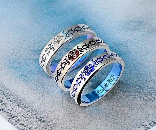 Hizm/BLUE ROSE/Tribal White Rose Ring 4mm幅/純チタン