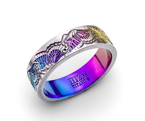 消費税無し Hizm/燦然彼岸花レリーフリング6mm幅 【黄昏色】/純チタン製/1 アクセサリー