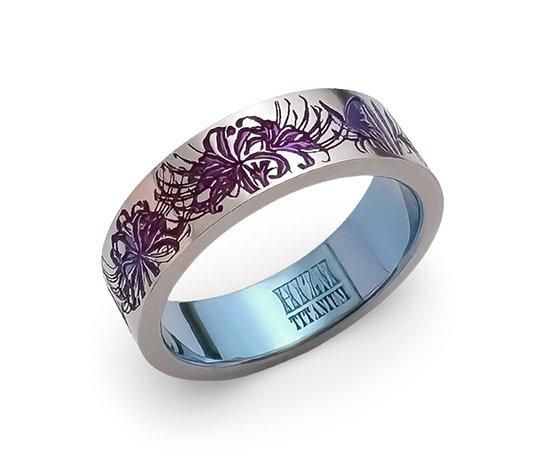 Hizm/蝶に彼岸花リング6mm幅【黄昏色】/純チタン製/1~30号 Hizm/蝶に彼岸花リング6mm幅【黄昏色】/純チタン製/1~30号