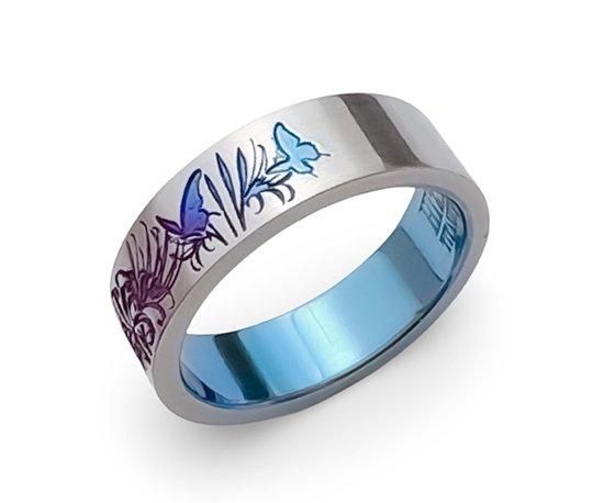 Hizm/蝶に彼岸花リング6mm幅【宵闇色】/純チタン製/1~30号