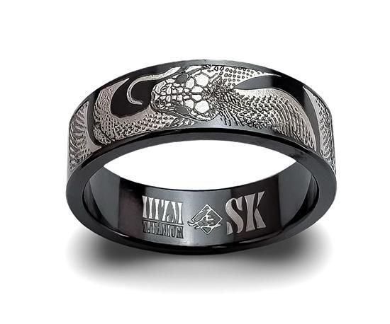 Hizm/SK accessory/渦巻く蛇リング 6mm幅【墨銀色】/マット