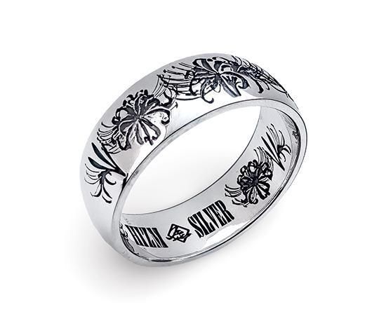 Hizm/月夜彼岸花リング甲丸7.5mm幅/シルバー製/燻し仕上げ/10