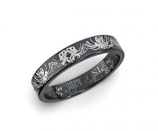Hizm/SK accessory/黒銀輪舞彼岸花リング4mm幅/ブラックチタン製
