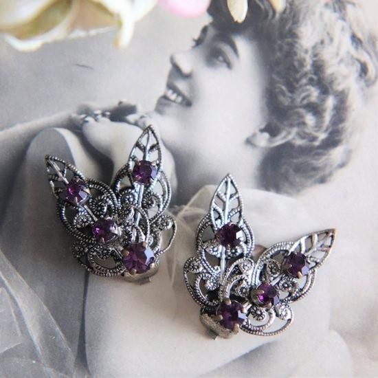 フィリグリー　ヴィンテージ　イヤリング　ブローチ　GERMANY WEST GERMANY BRASS FILIGREE PORPHYRY GLASS CABOCHON PEARL