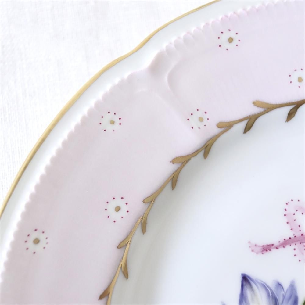 アンティークフレンチ　リボンモチーフ　コンポート　クリスマスプレート　パリ窯 アンティークフレンチ リボンモチーフ コンポート クリスマスプレート