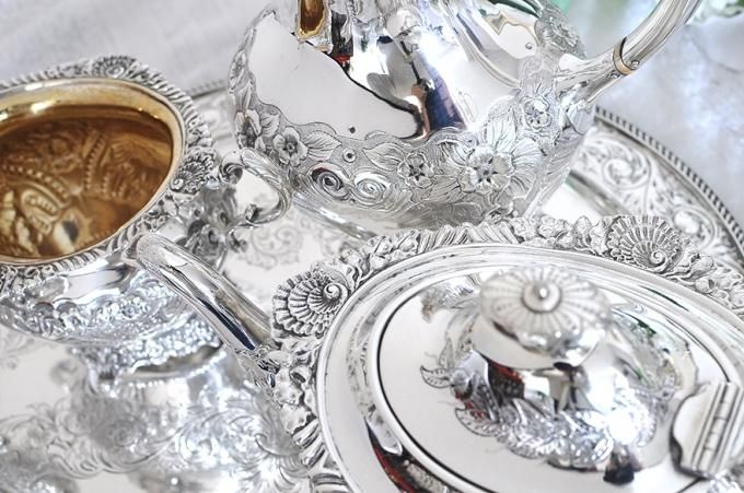 イギリス　シルバーティーセット　4ピース 英国アンティーク【シルバープレート】1898年 ティーセット4