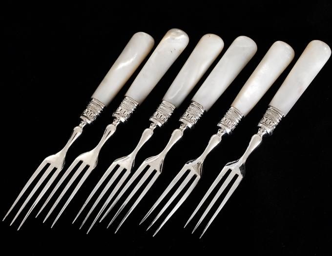 【Harrison Brothers】 【純銀ハンドル】ティーフォーク 6本 Harrison Brothers】 【純銀ハンドル】ティーフォーク 6本