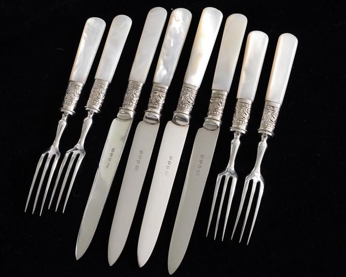 シルバープレート】白蝶貝のデザートカトラリー4組8本