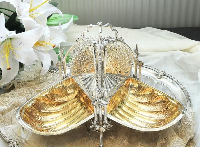 シルバープレート】三面 ビスケットウォーマー Fenton Brothers