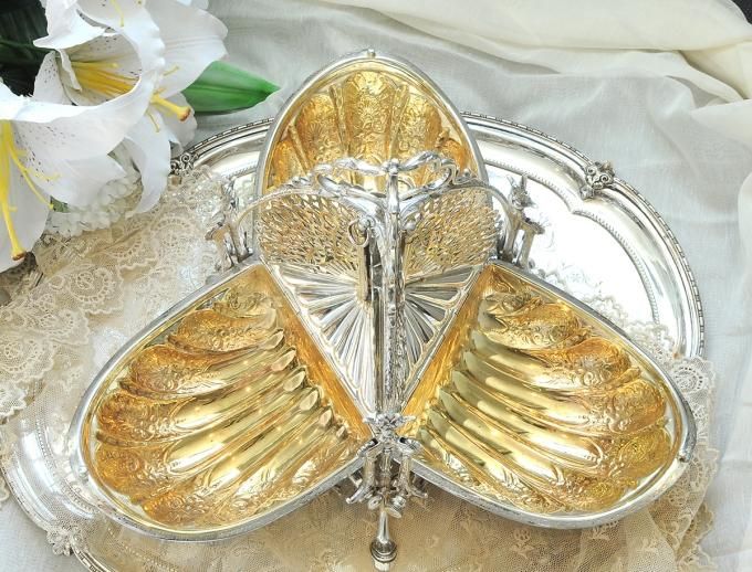 シルバープレート】三面 ビスケットウォーマー Fenton Brothers