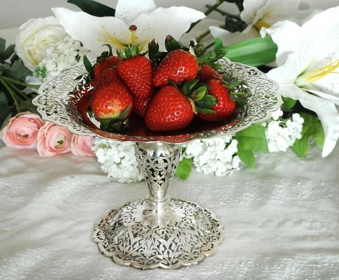 SOLD◇英国アンティーク銀器【純銀】ピアスドコンポート/透かしの