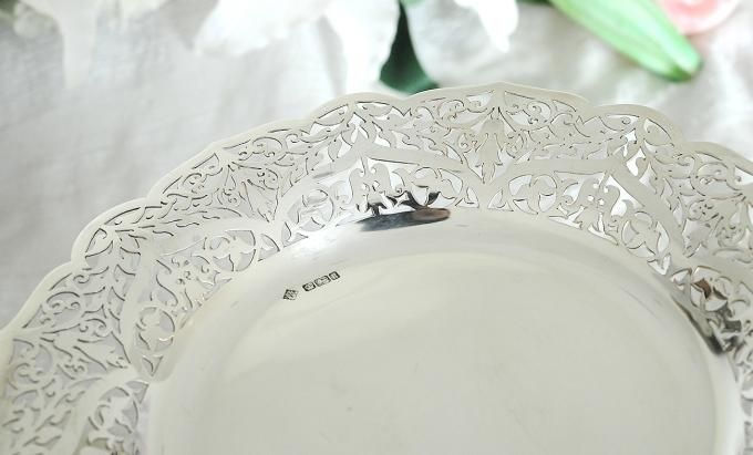 SOLD◇英国アンティーク銀器【純銀】ピアスドコンポート/透かしの