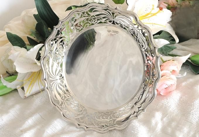 SOLD◇英国アンティーク銀器【純銀】1905年 ピアスドコンポート/透かし