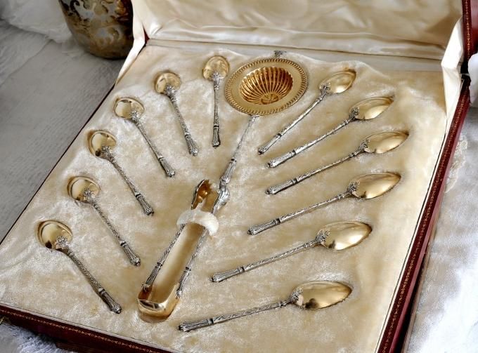 フランス　純銀　ティーストレーナー　シュガートング フランス「ティーストレーナー&シュガートング セット