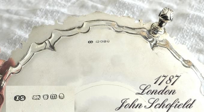英国アンティーク【純銀】1787年 ジョージアン 美彫りサルヴァ 35cm