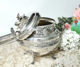 フランスアンティーク銀器【銀950】リボン装飾のシュガーポット V.Boivin