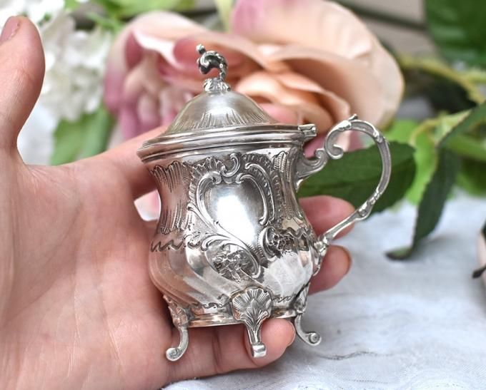 仏アンティーク銀器【銀800】マスタードポット（グラス