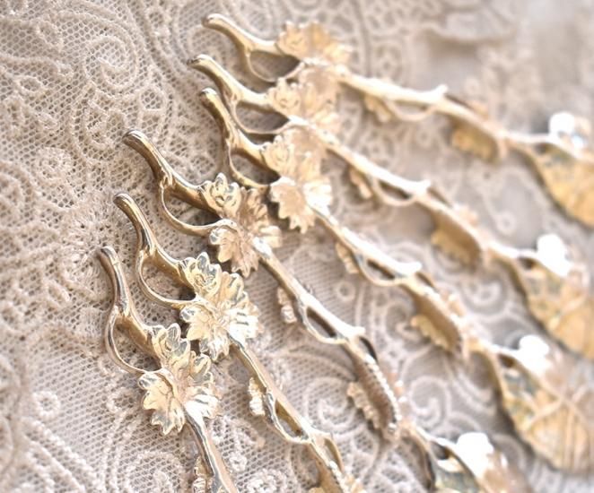 英国アンティーク銀器【純銀】1888年 ティースプーン6本セット