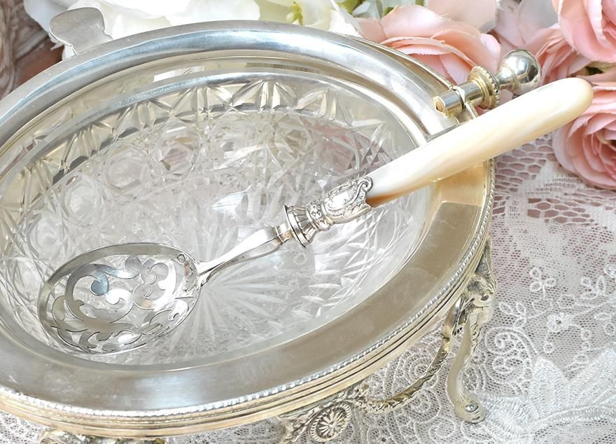 仏アンティーク銀器【銀800】白蝶貝ハンドルのサービングセット