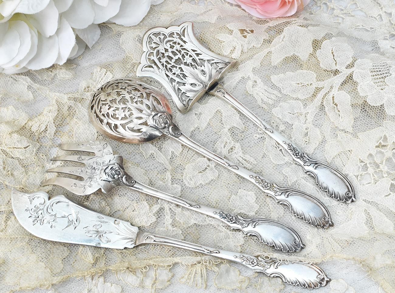 仏アンティーク銀器【銀950（純銀95%)】サービング4点セット