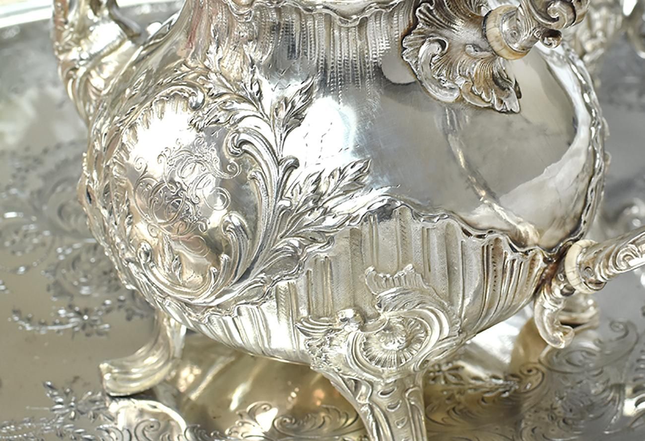 仏アンティーク銀器（+ドイツ銀）ティーサービス4点セット