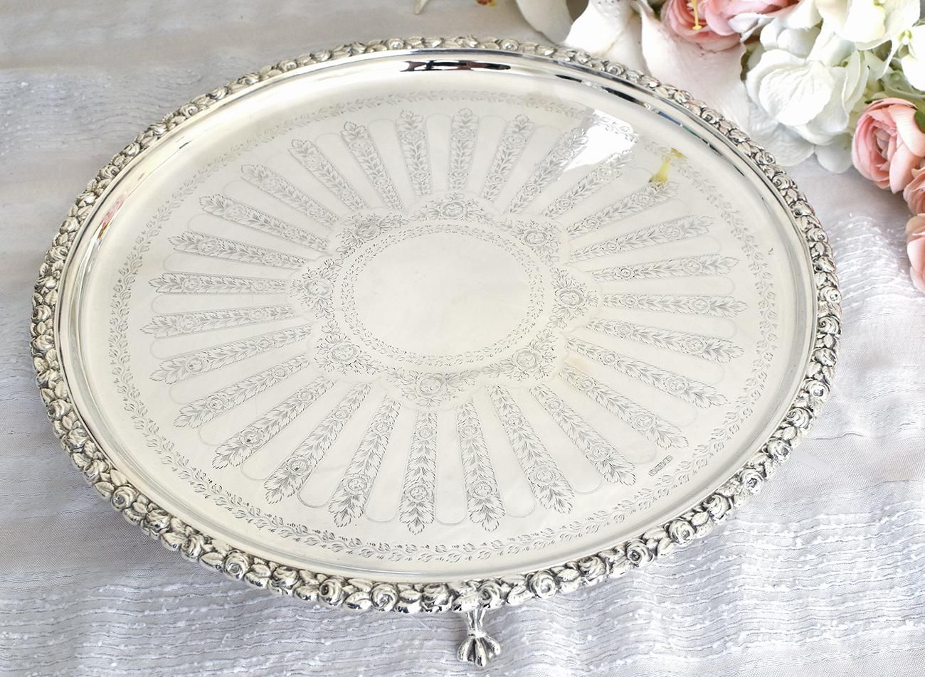 1898年 英国アンティーク シルバープレート製 サルヴァ 直径31cm Elkington 1898年 英国アンティーク シルバープレート製 サルヴァ 直径31cm