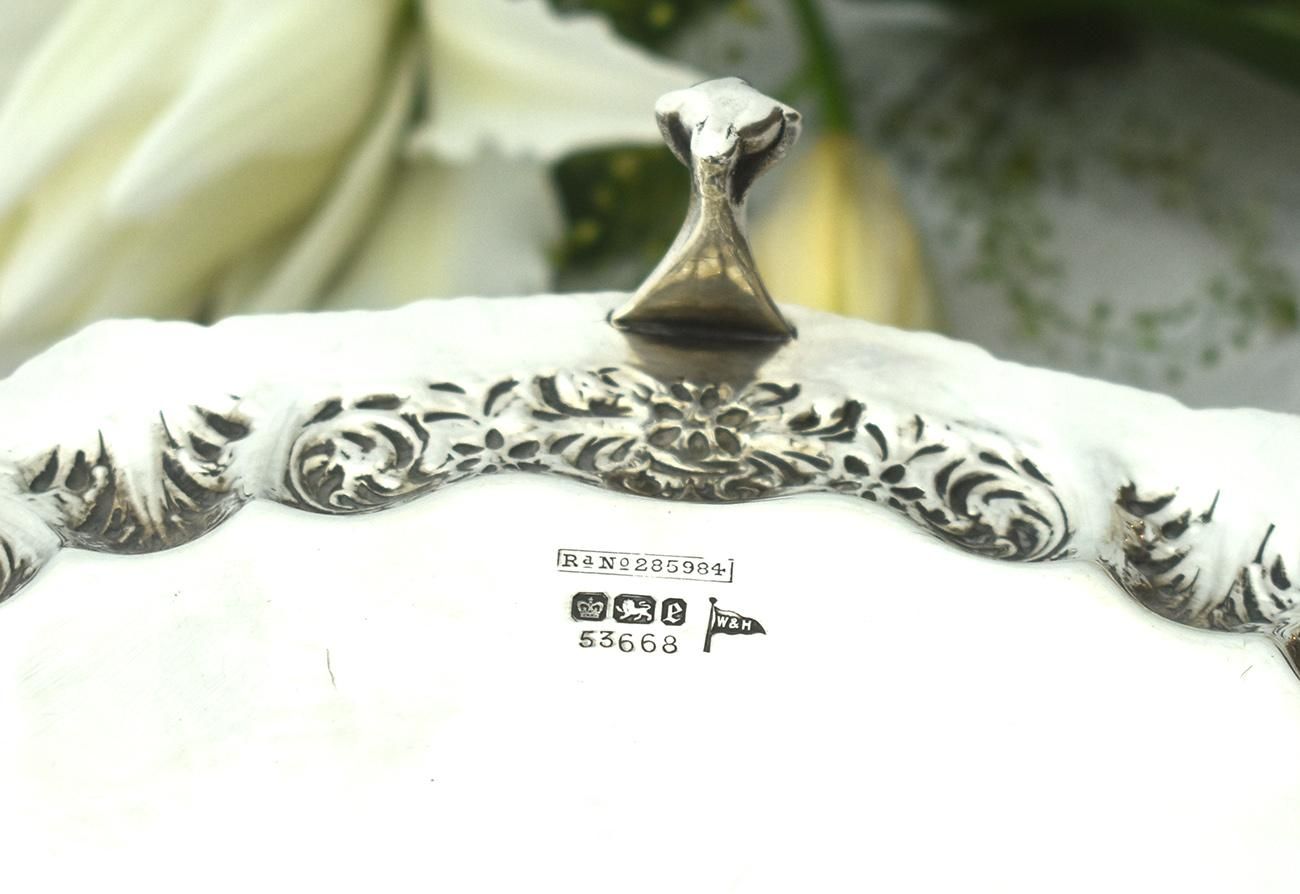 お値下げ！1895年イギリスアンティーク　純銀　スターリングシルバーサルヴァ猫足 お値下げ！1895年イギリスアンティーク 純銀 スターリングシルバー